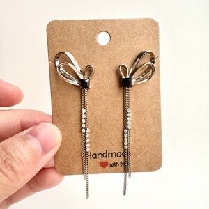 Silver Butterfly Dangle Tassel Earrings Black Rhinestone (Mix & Match 2 for $15)